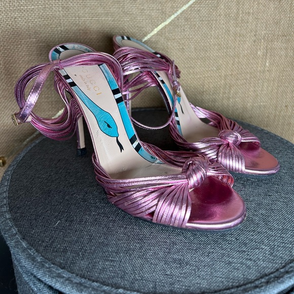 GUCCI Pink Metallic Allie Sandals, Size 35.5 EU (5.5 US) - Picture 1 of 12